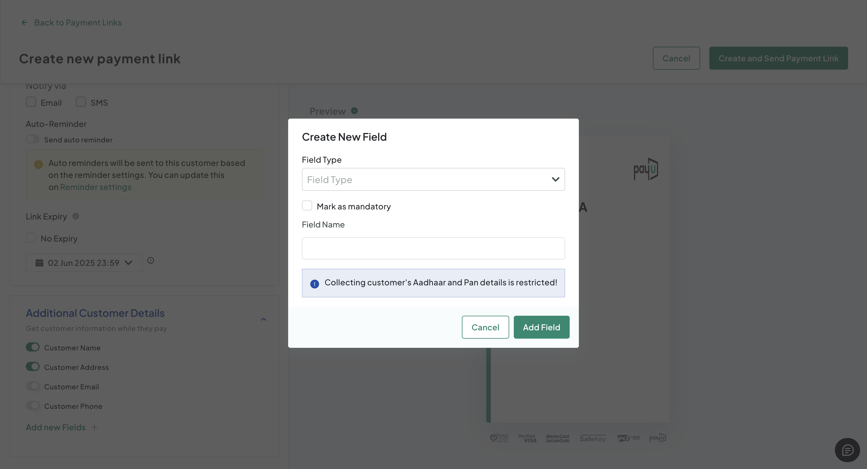 Custom Field Screenshot