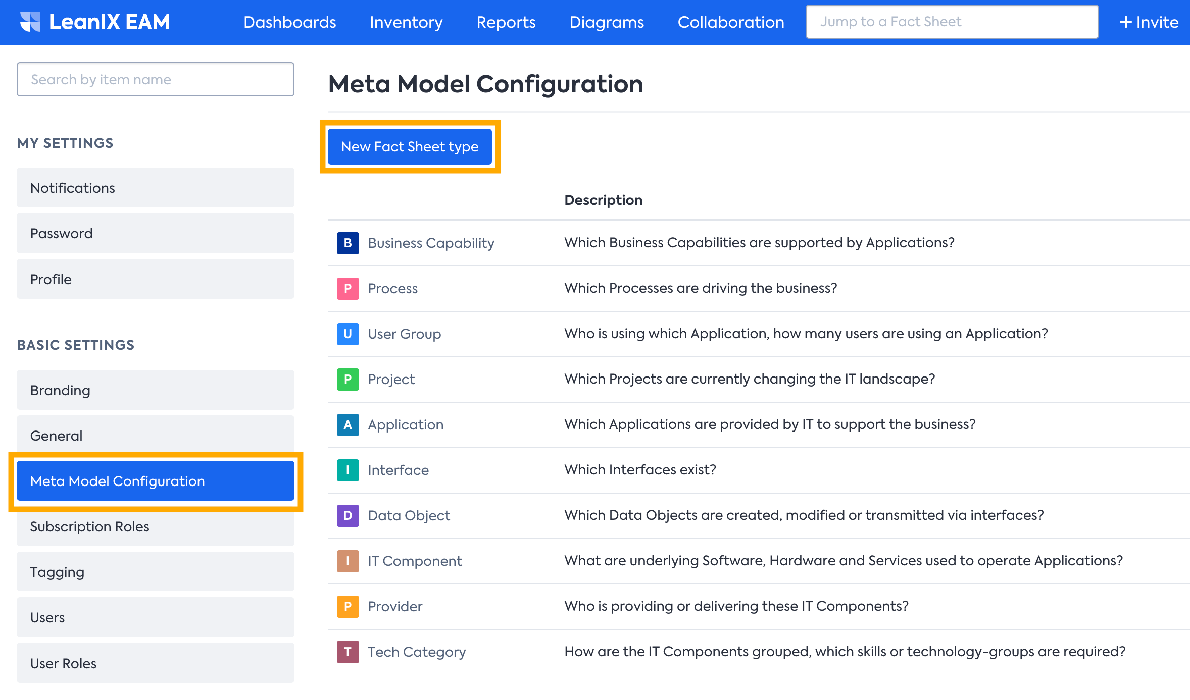 Meta Model Configuration -  Create a New Fact Sheet type