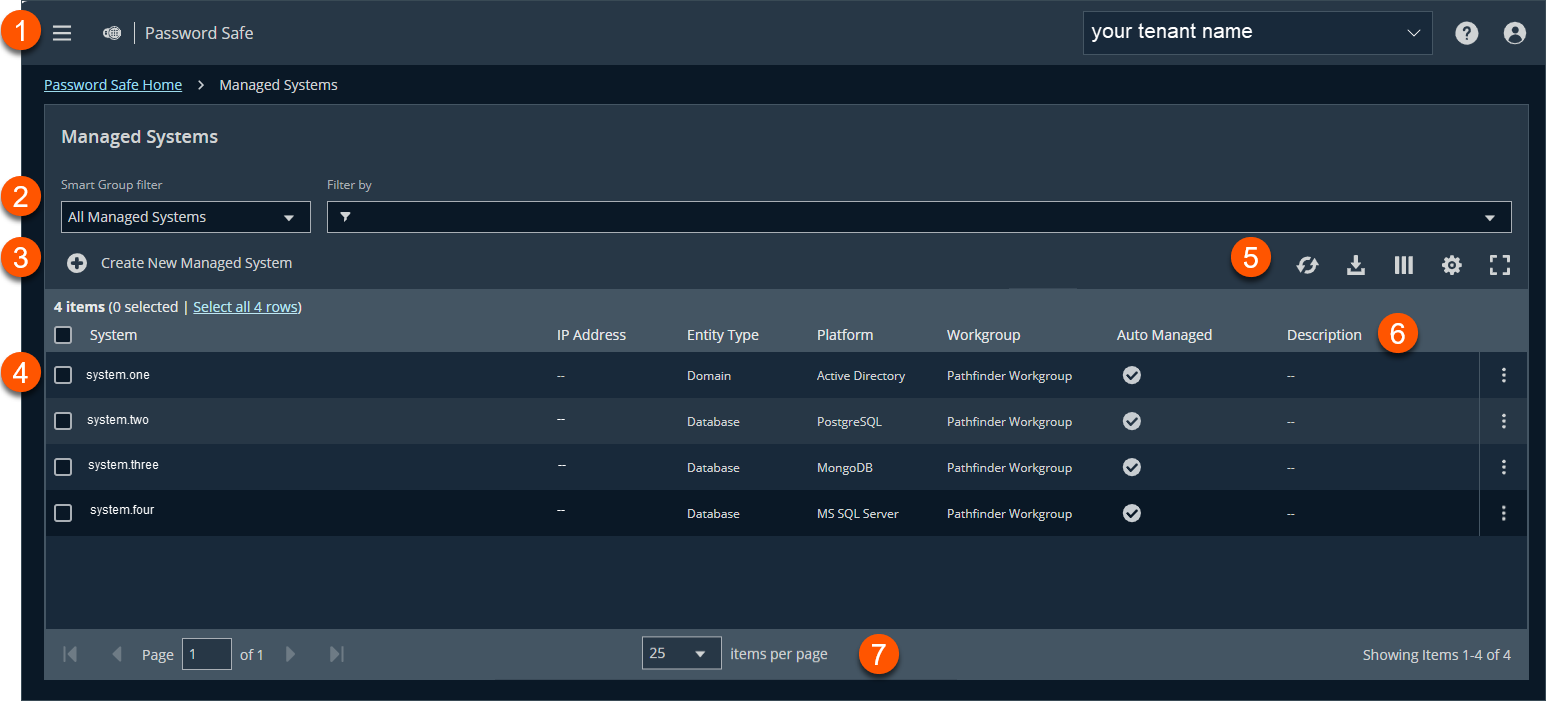 Password Safe for Pathfinder Managed Systems page