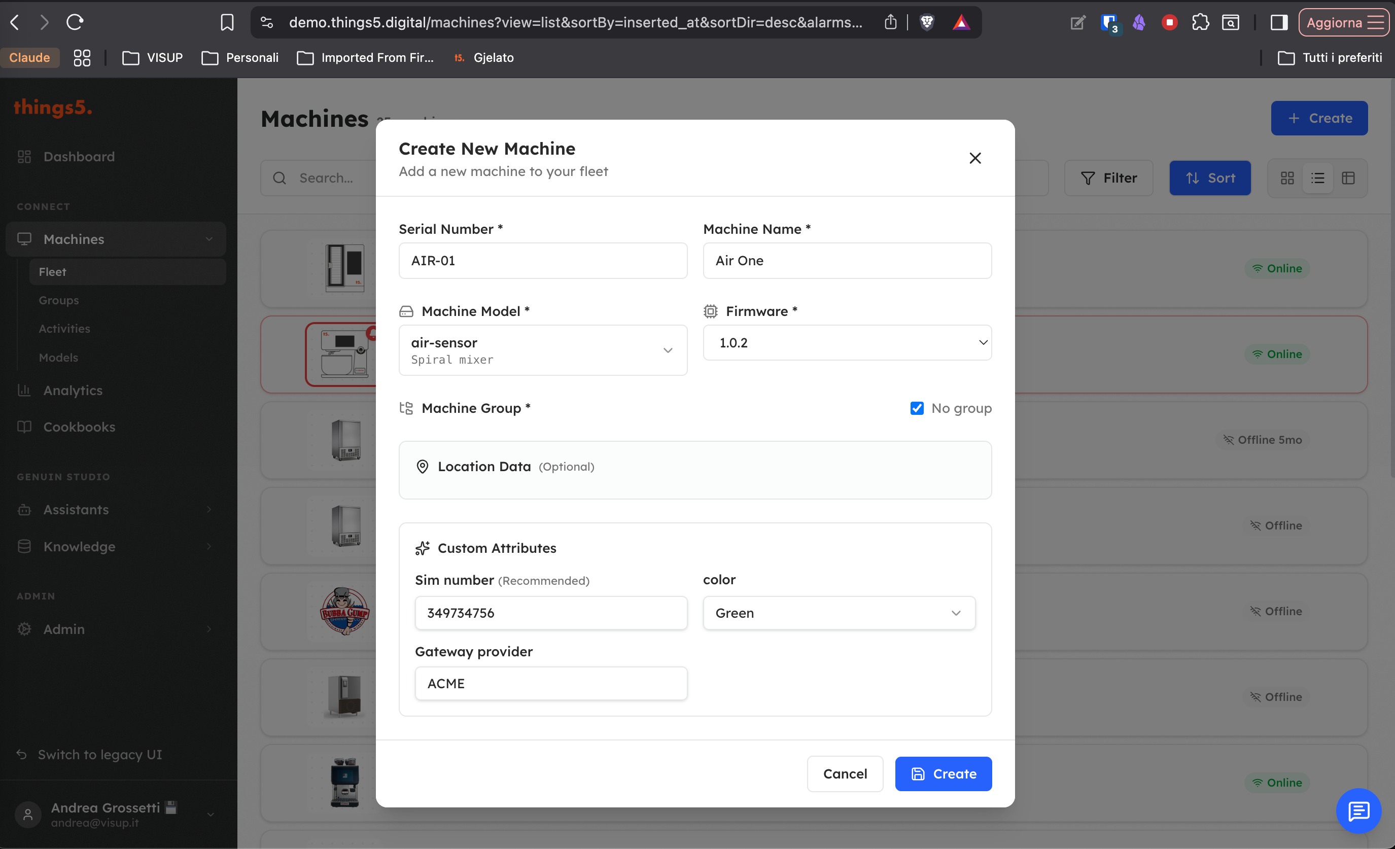 Custom attributes in the machine creation form