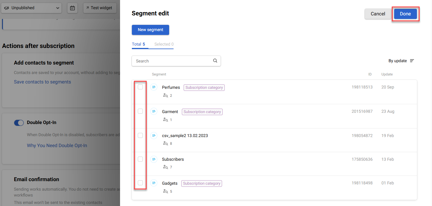 Select the segments