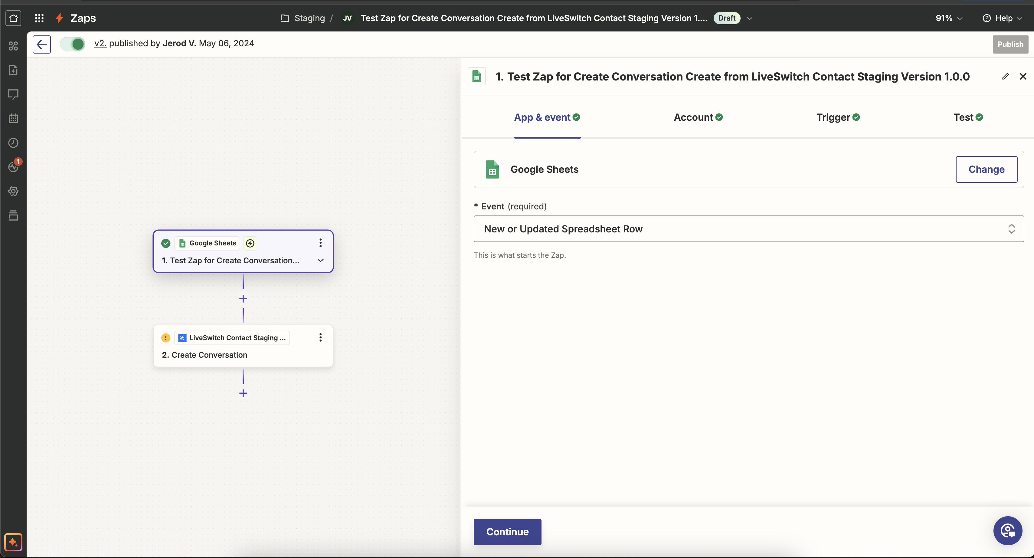 Google Sheets App Selection