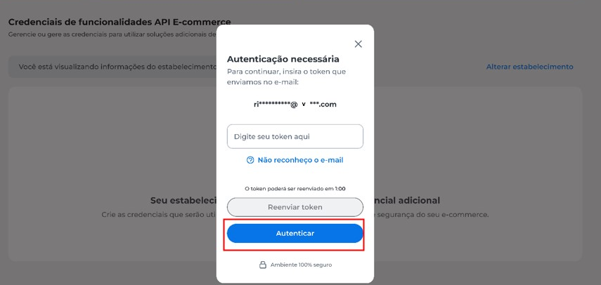 Tela de autenticação de token no app Cielo Gestão