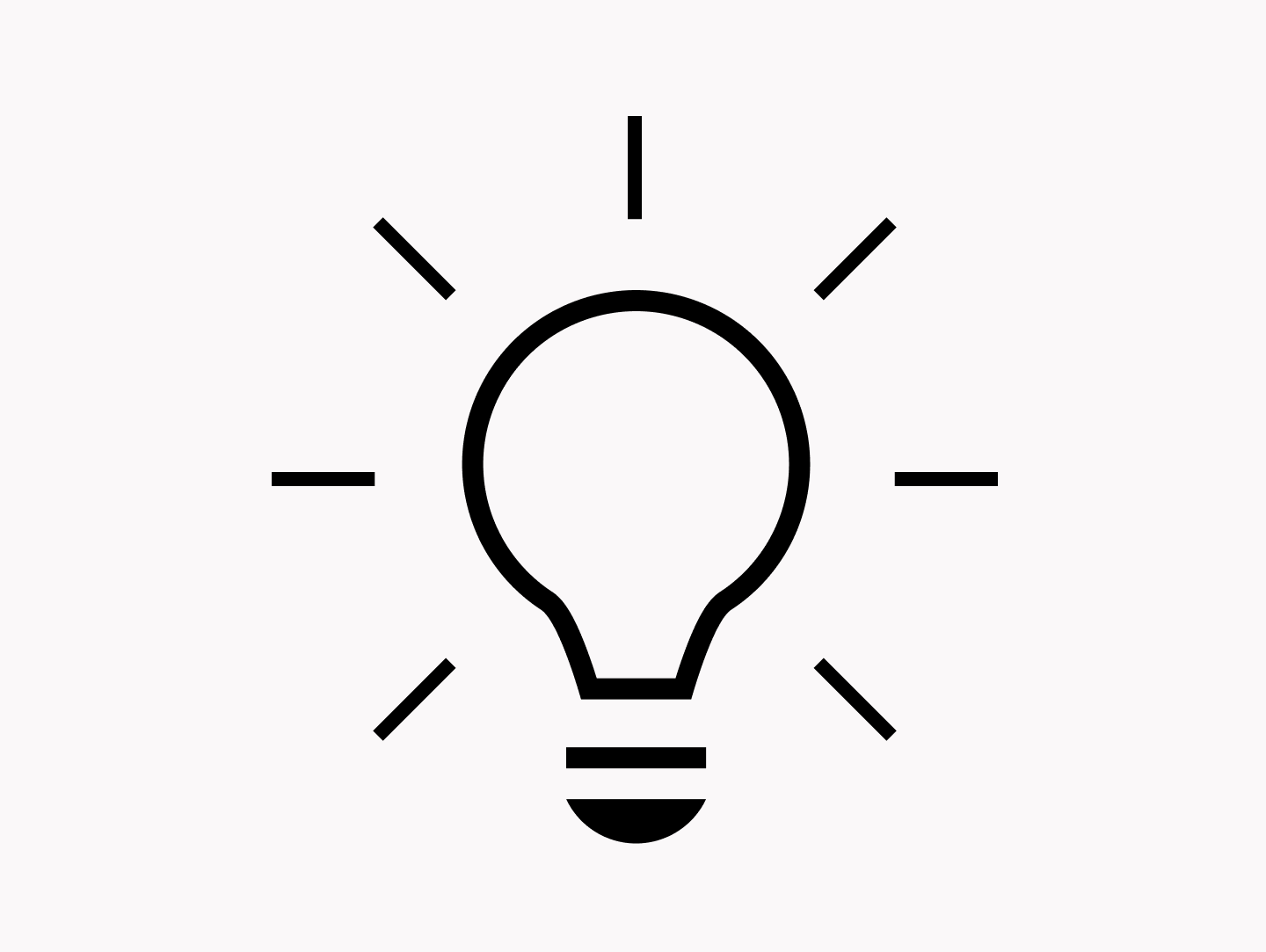 an illustration of a lightbulb with lines coming out of it to indicate that it is on.