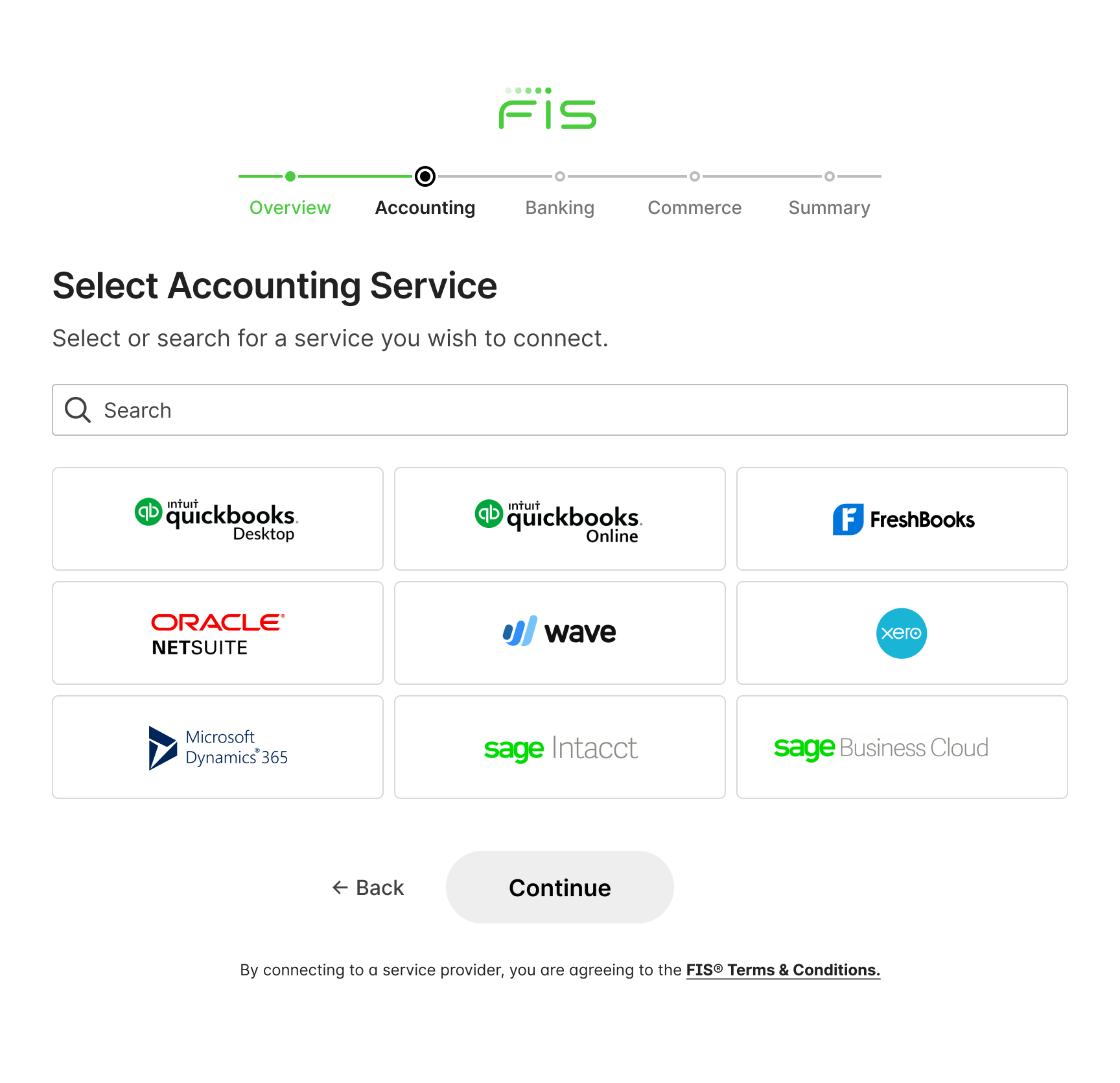 Railz Connect - Service Provider Selection. Click to Expand.