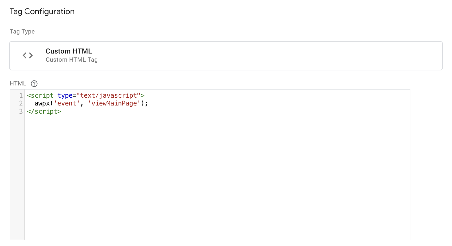 insert viewMainPage event as a custom HTML on GTM