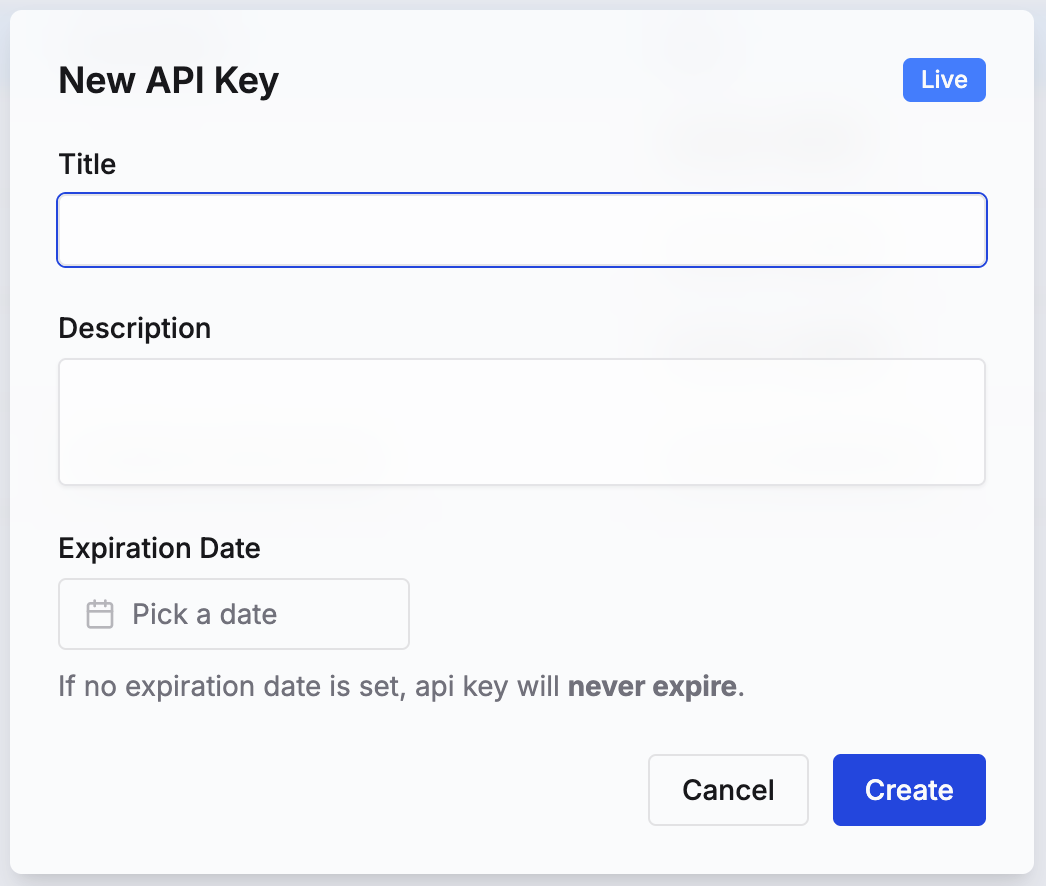 Create new API Key Modal