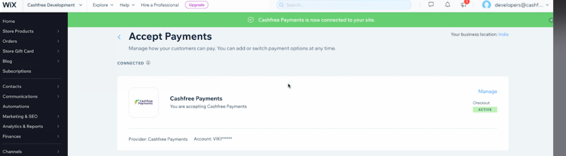 Configured Cashfree Payments