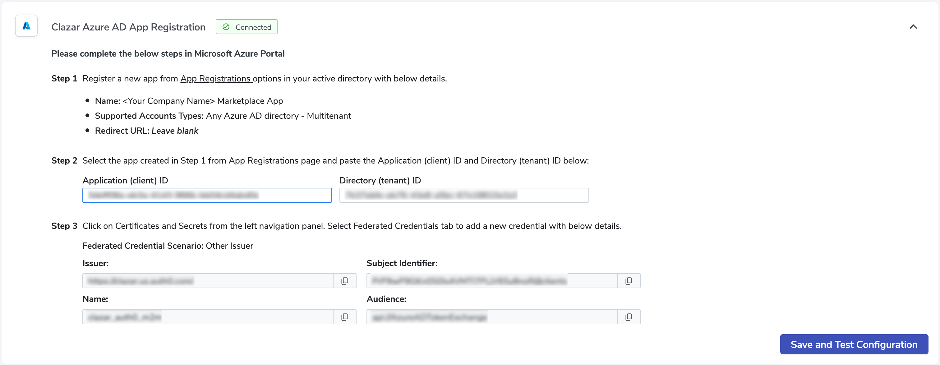 Clazar Azure AD App Registration section in Azure Cloud Setup