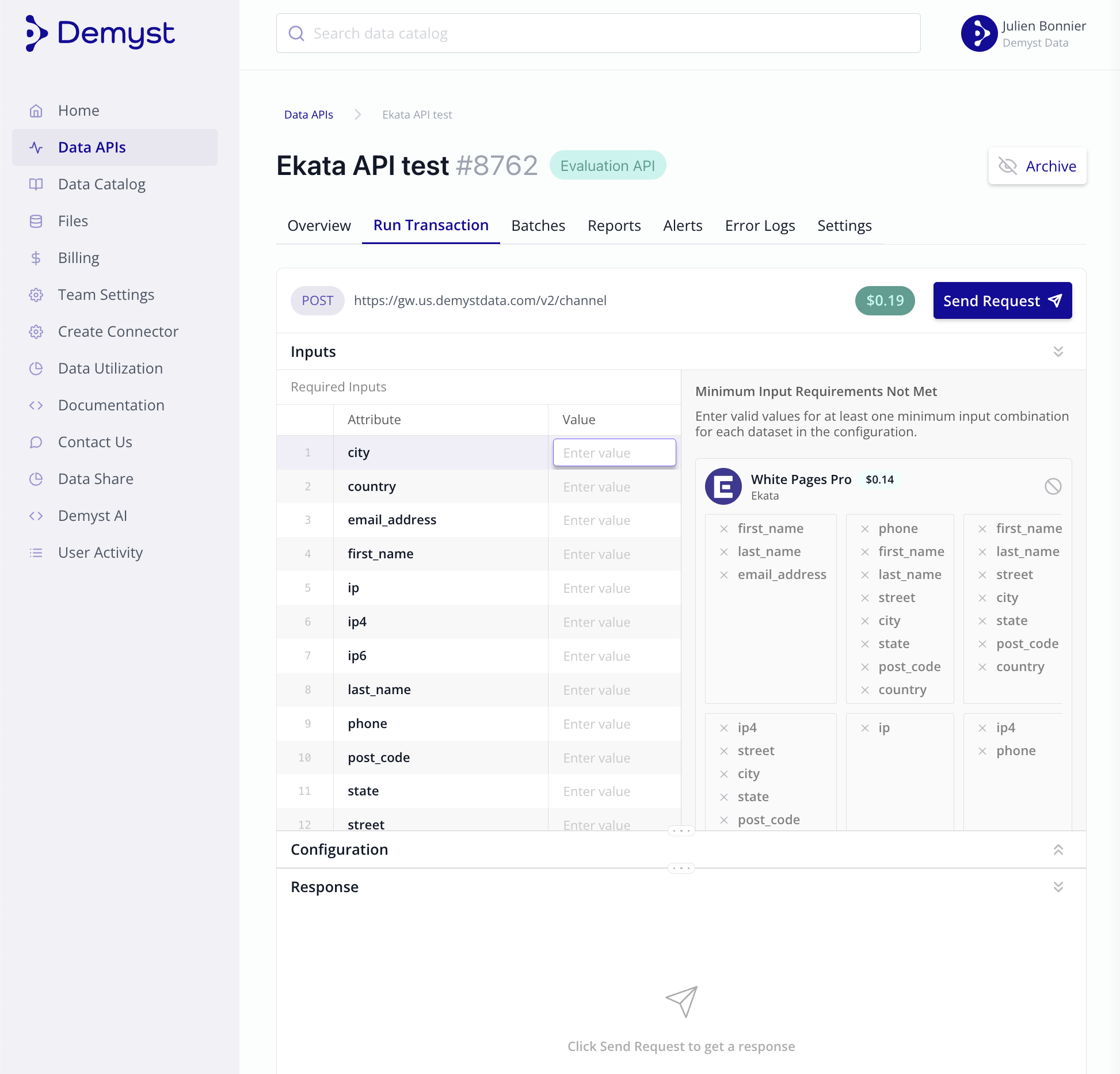 Run single transactions by providing a set of inputs