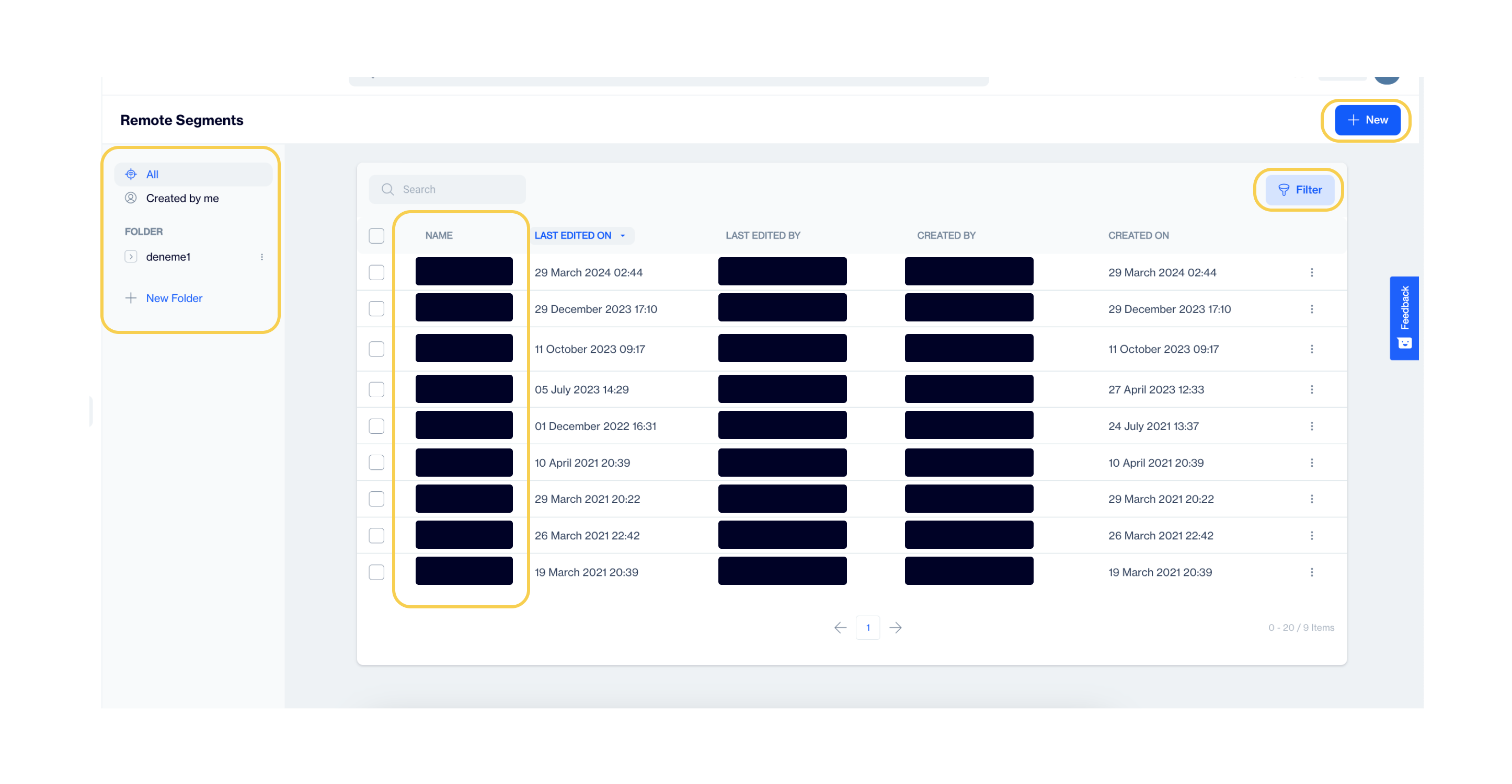  the list of remote segments