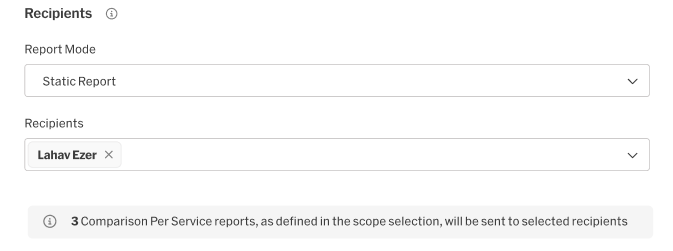 Static Report configuration example with output indication. 3 different reports will be generated as 3 groups were selected in the scope.