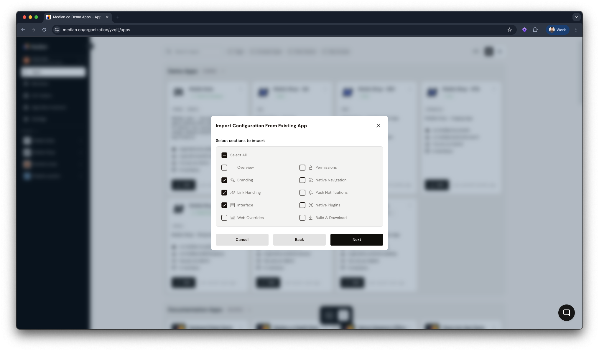 Import from Existing App - Step 2