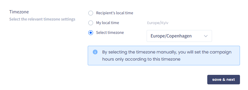 Screenshot of timezone selection option