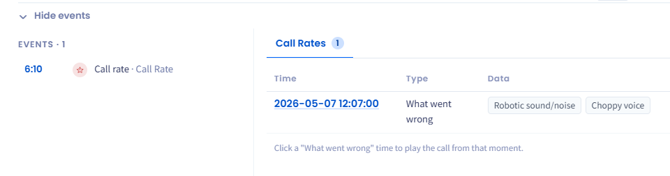 Screenshot of extended call data with call rating