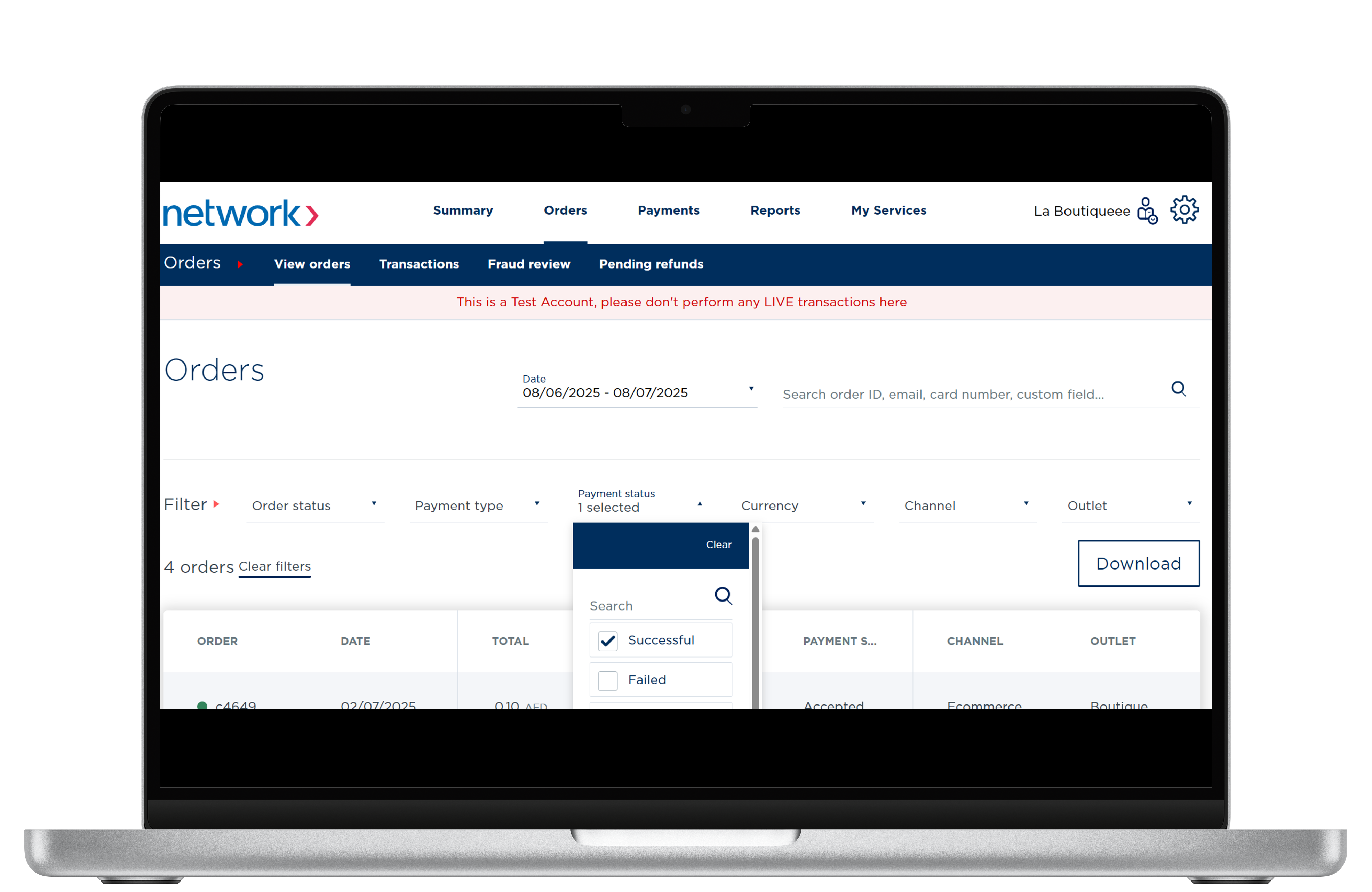 The screenshot shows the steps a merchant could follow to filter on successful order only, to remove clutter, and quickly find what they are looking for. 