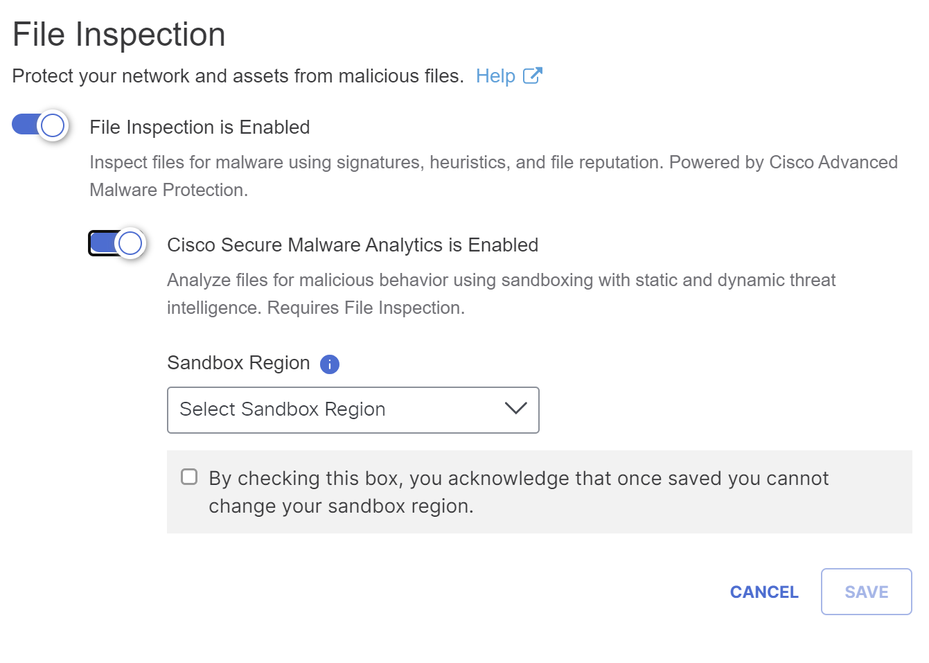 File inspection - first time, before choosing Sandbox region