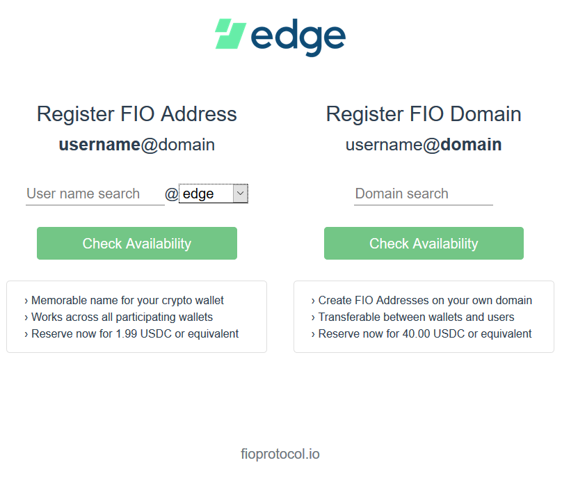 Example of the FIO registration site UI