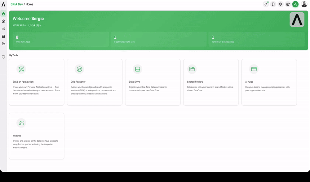 Screenshot: "Start in Oria?" landing page prompt