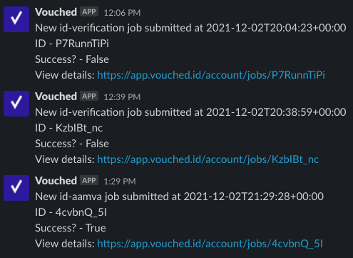 Slack is notified with new verification job details