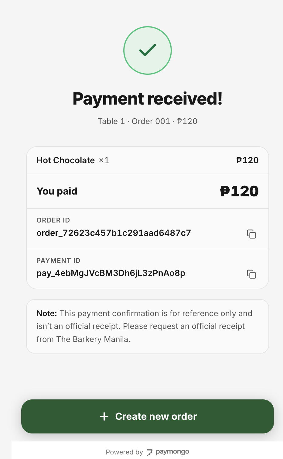 confirm successful payment