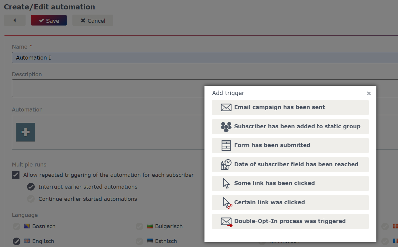 Start automation Start automation