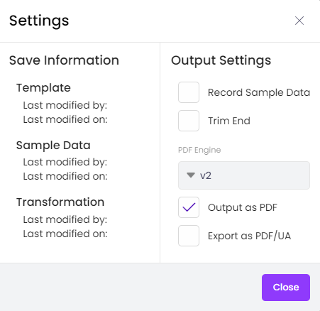 The settings dialog box.