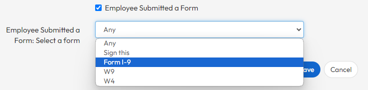 Screenshot of Form Selection