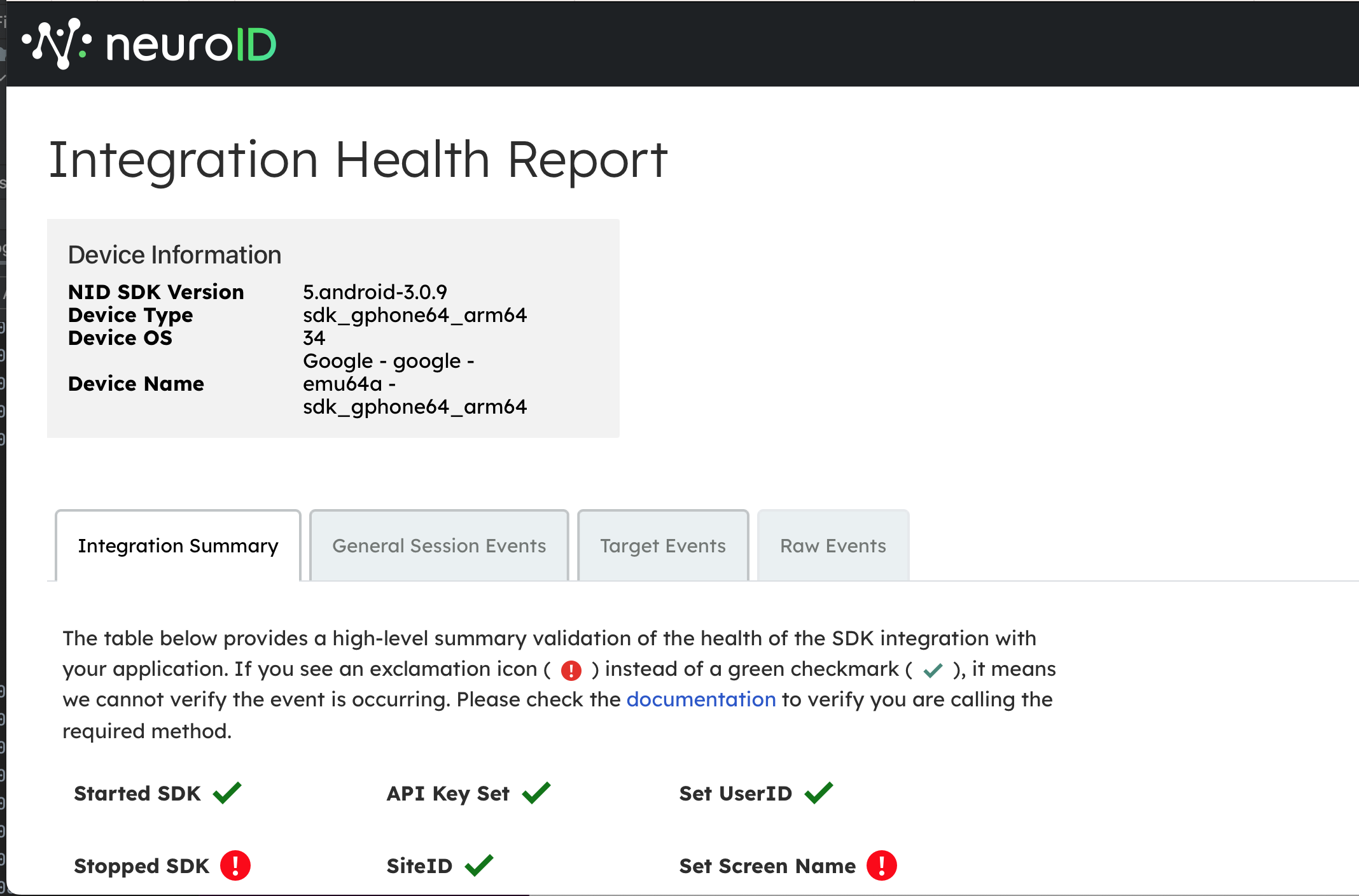 NID Integration Health Report