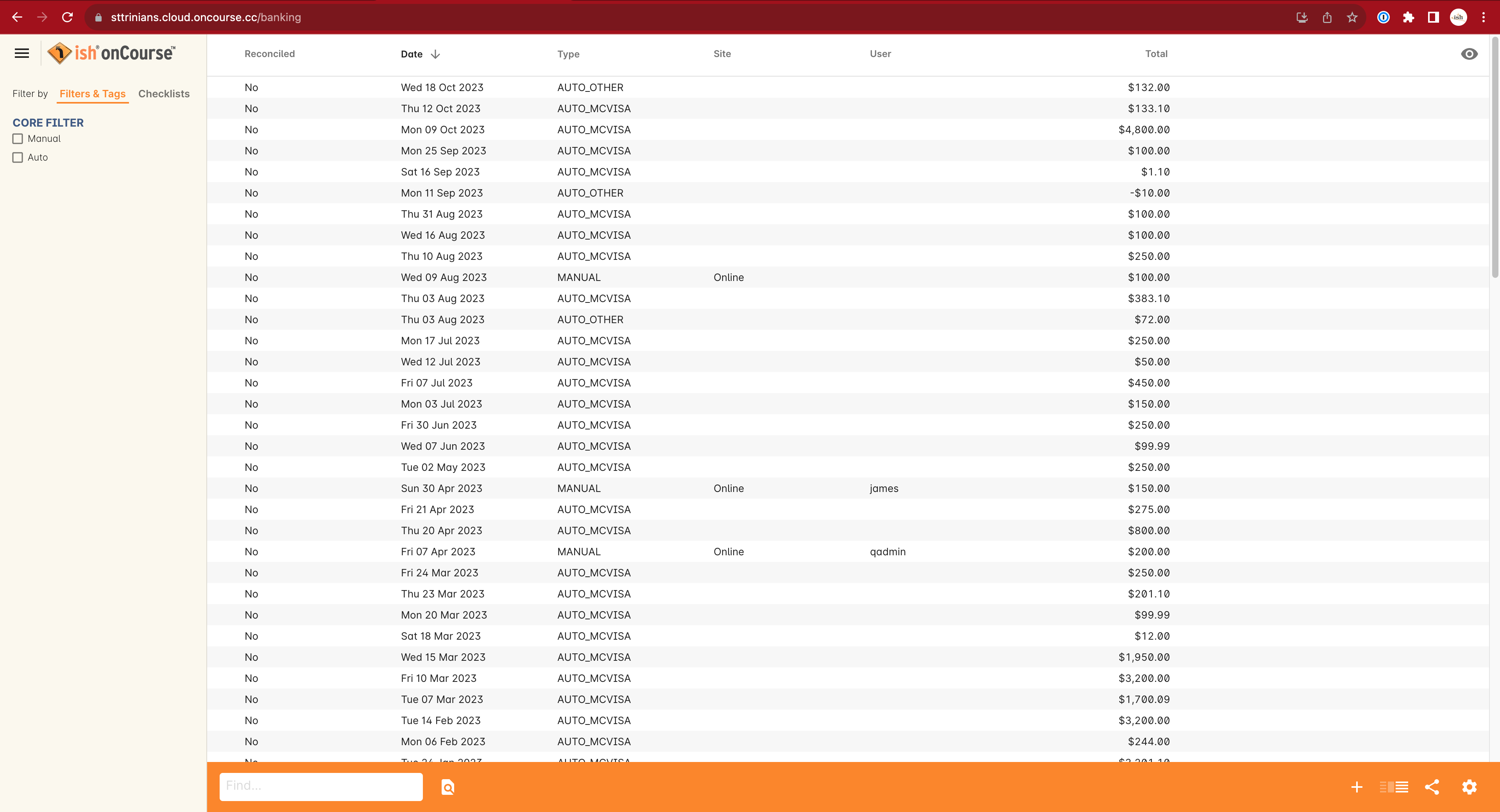 Banking Deposits list in 3-column view