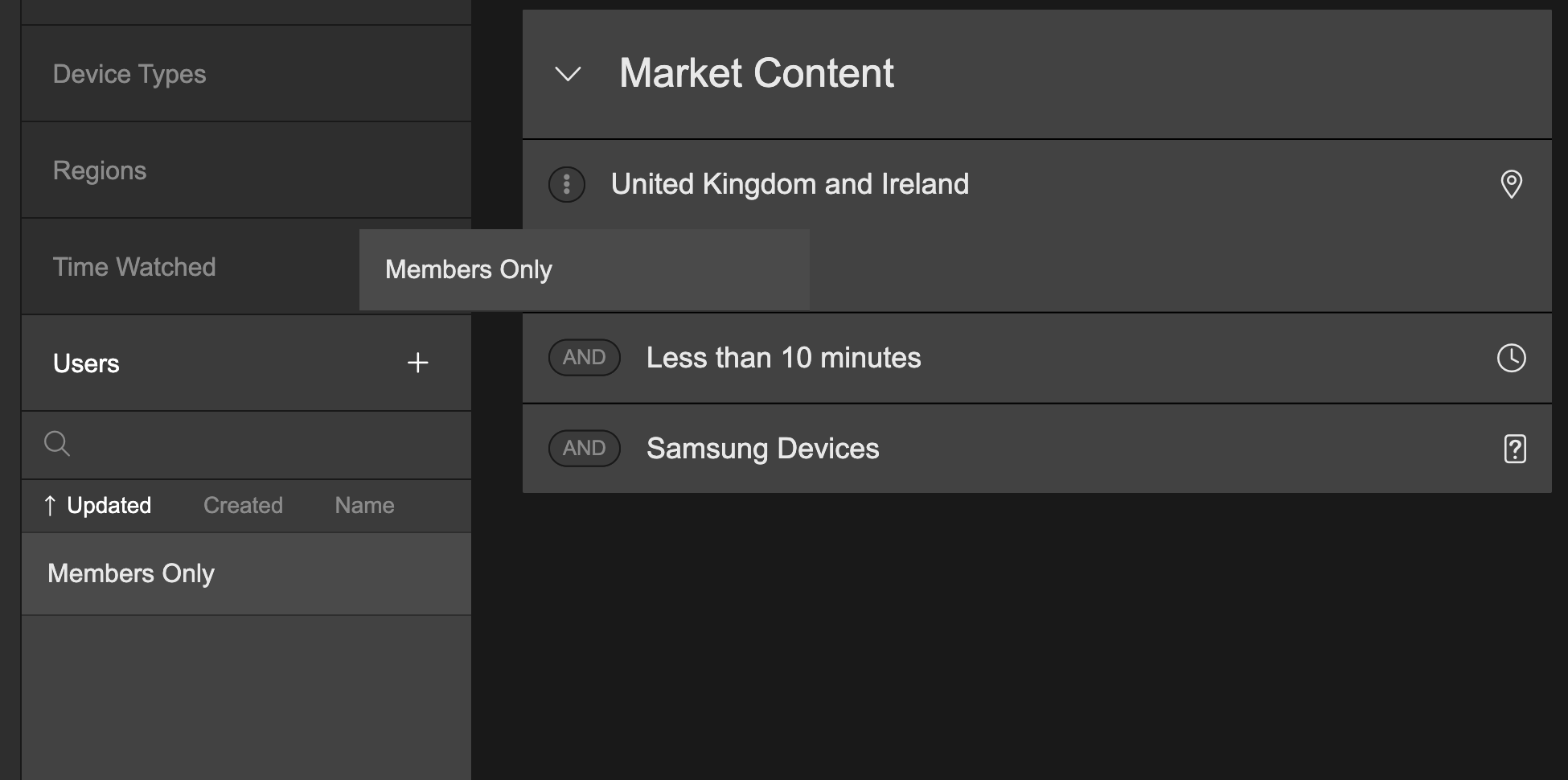 Drag and drop segments into a market