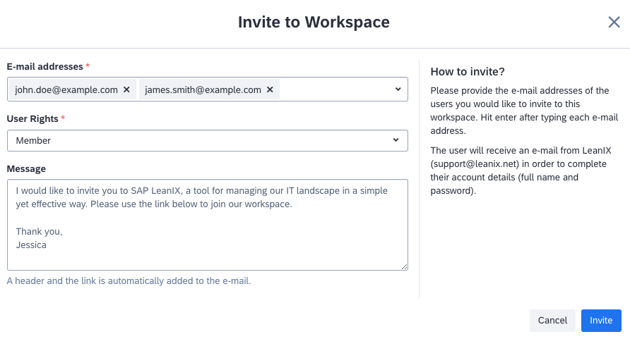 Inviting Users to a Workspace