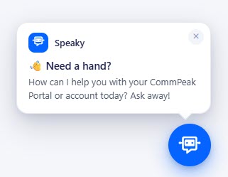 Screenshot of the Speaky button in the bottom right corner of the CommPeak Portal