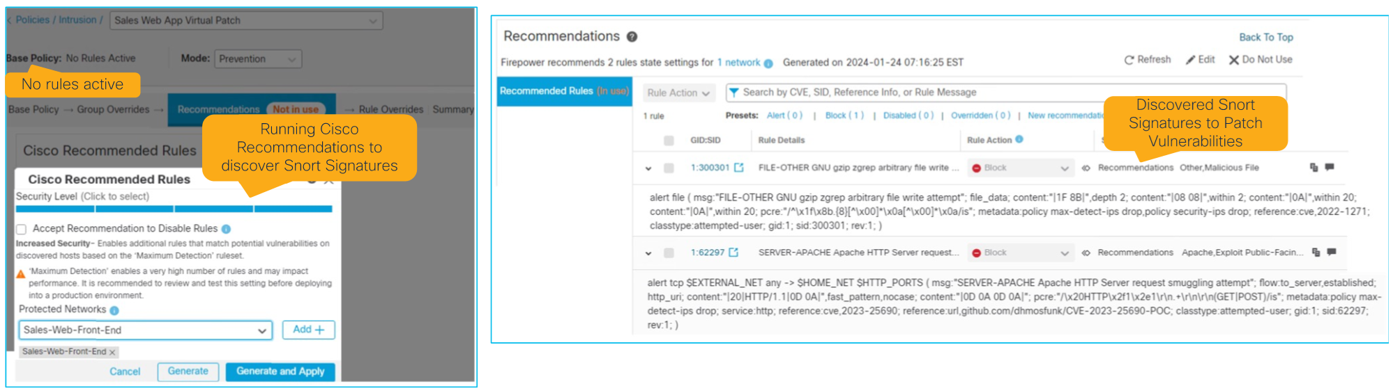 Figure 30: Discovering Snort Signatures with Cisco Recommended Rules