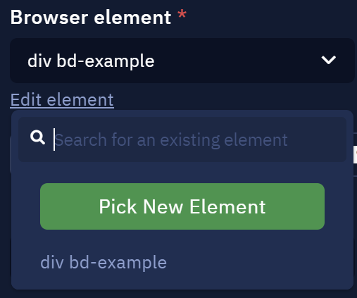 Browser element parameter lets you either pick a new element or use an existing one