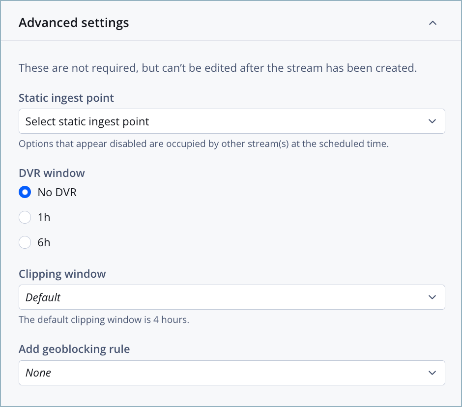 Advanced settings section