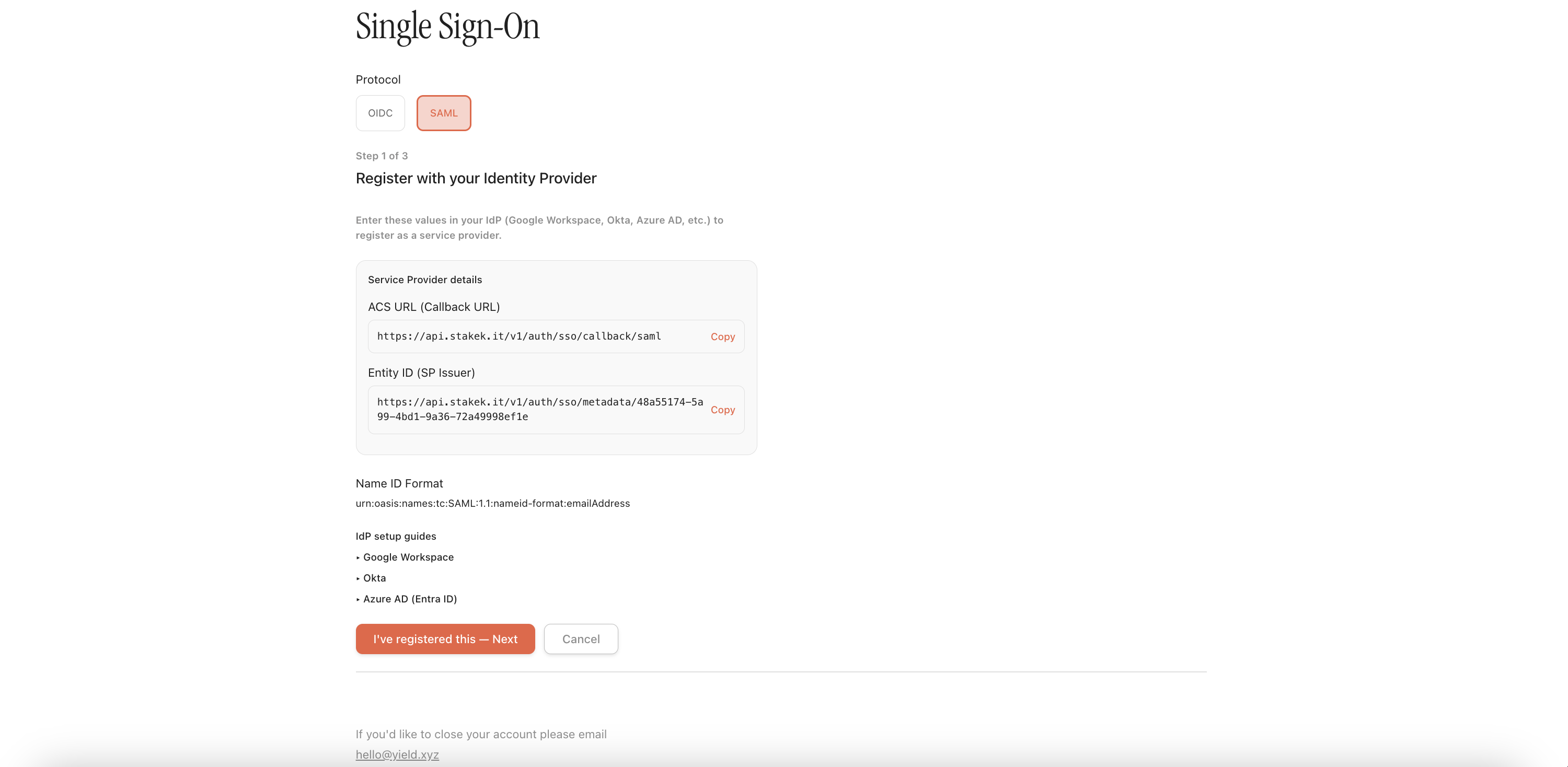 Select SAML protocol