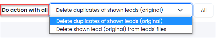 Screenshot of deleting duplicates of all leads