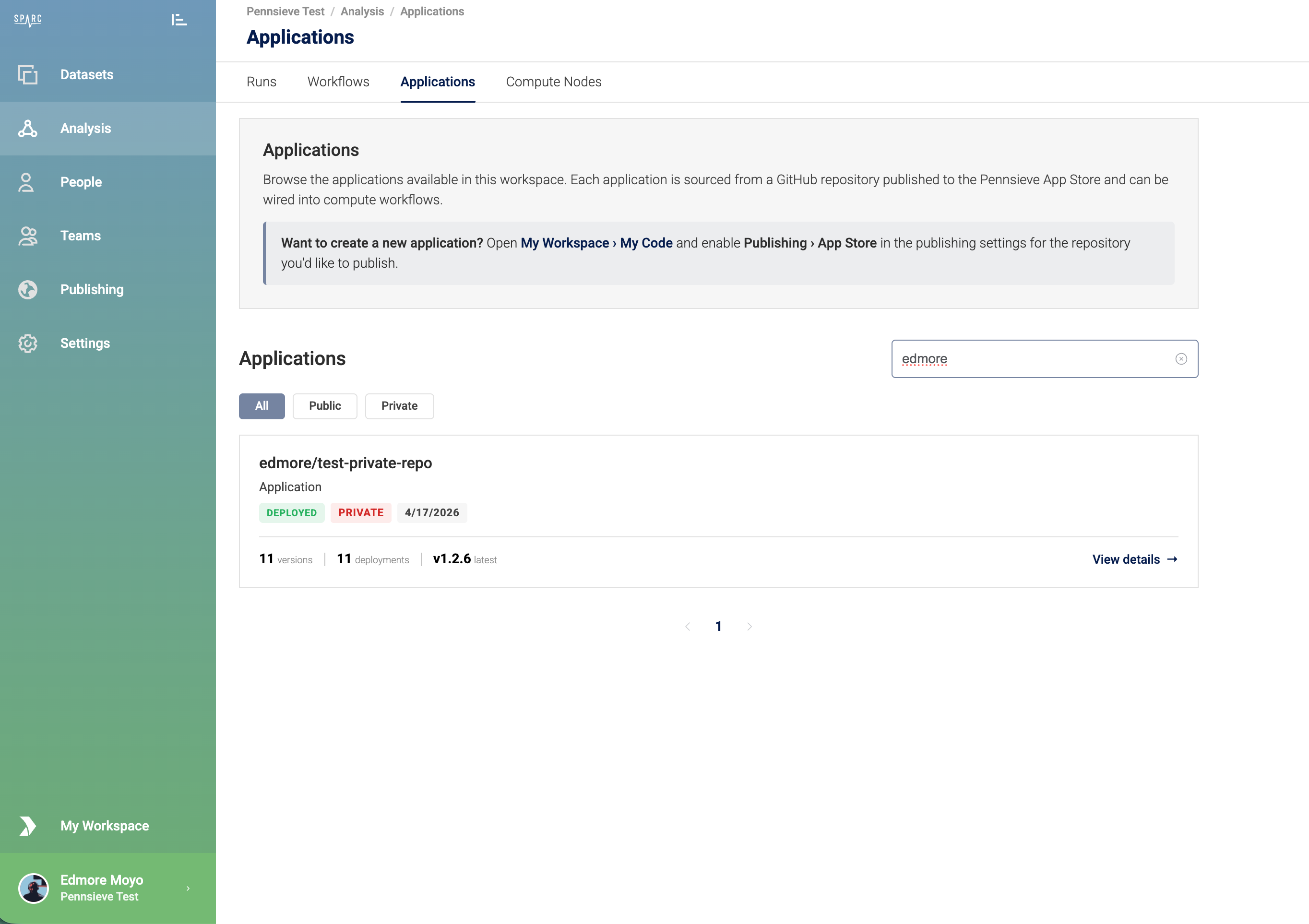 Applications listing