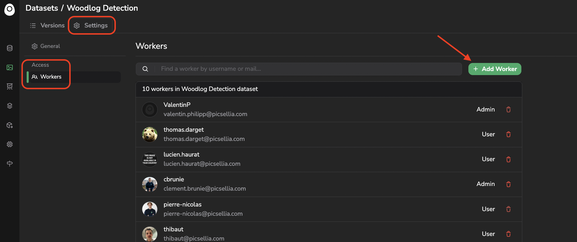 `Dataset` Workers list