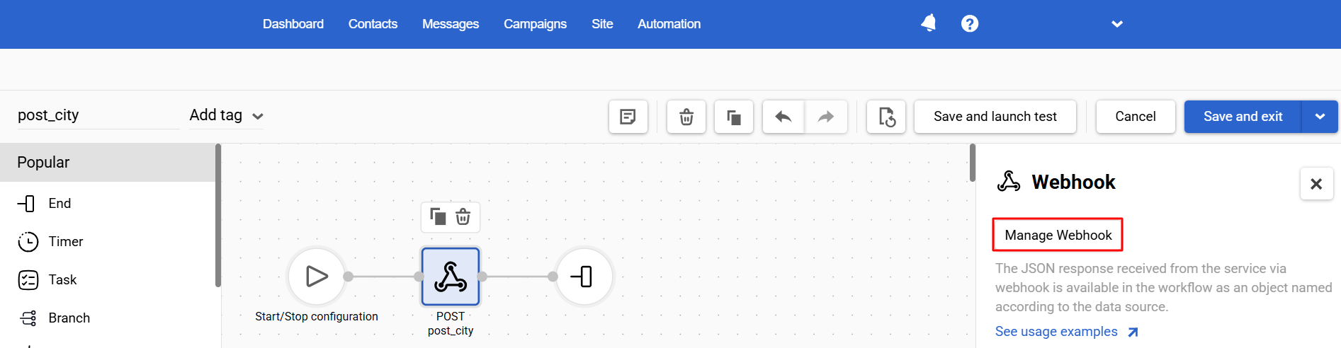Manage Webhook
