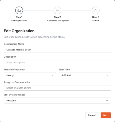 Organization Creation Dialog