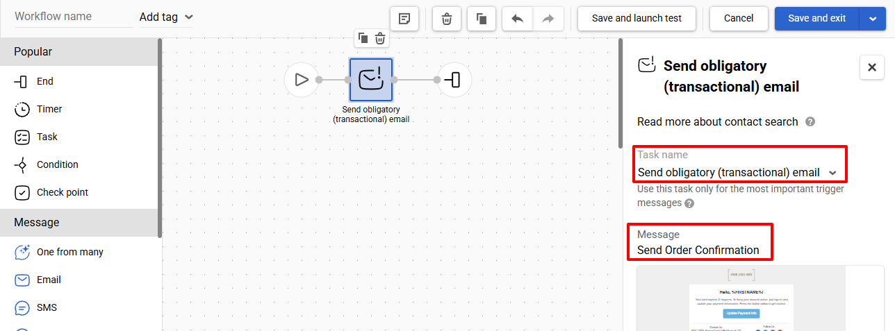 Task block parameters
