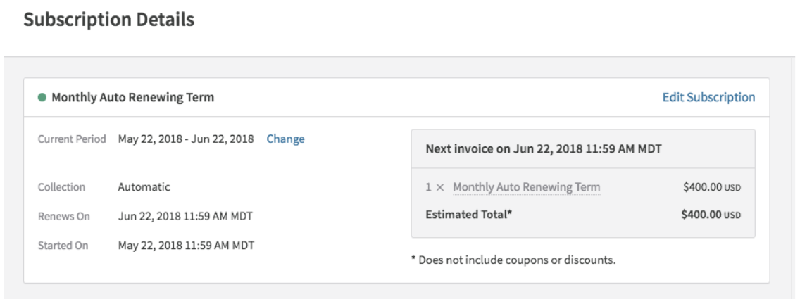 Single Period Subscription Billing Term