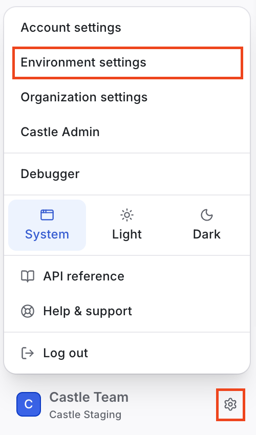 Current environment in user settings dropdown