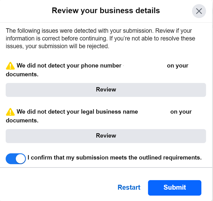 Figure 163: Reviewing your business details.
