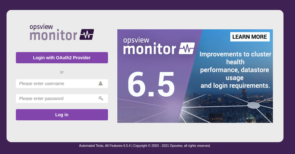 Example Opsview Monitor login page with OAuth2 enabled