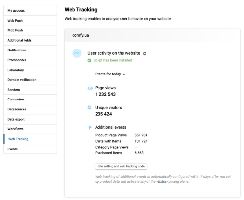 Web tracking settings