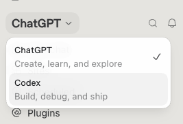 Select Codex from the ChatGPT dropdown.