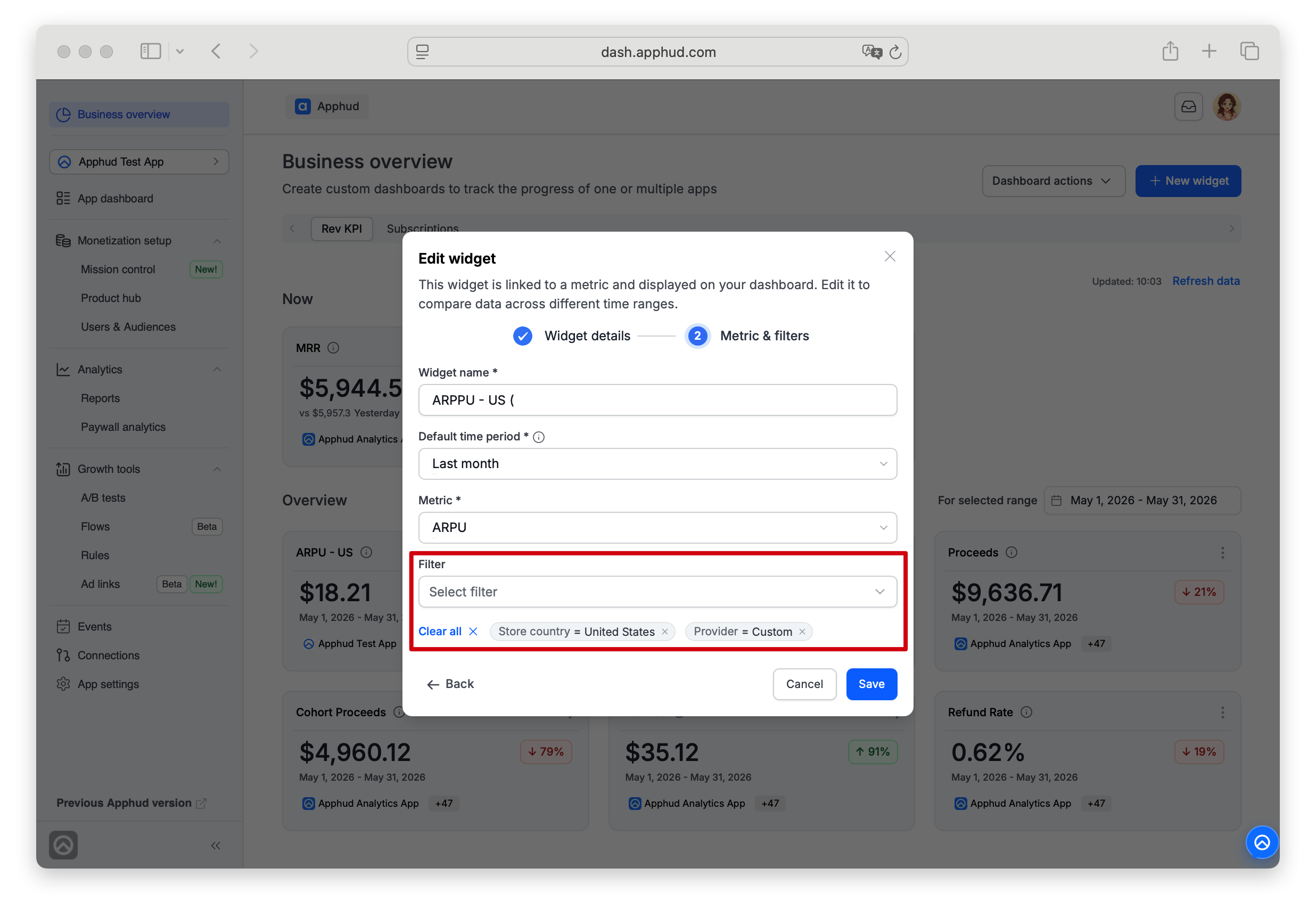 Business Overview Widget Filters